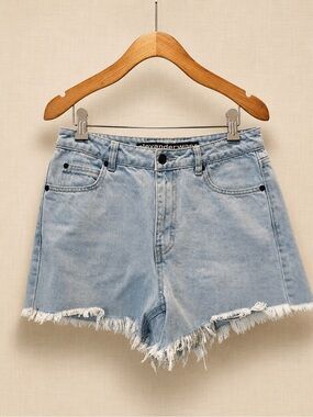 Alexander Wang Bite High Rise Denim Shorts 28 Frayed Raw Hem